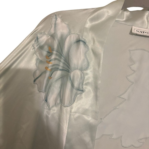 Natori Satin Floral Light Blue Robe - Picture 7 of 10